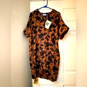 Frank and Oak brown leaf print dress